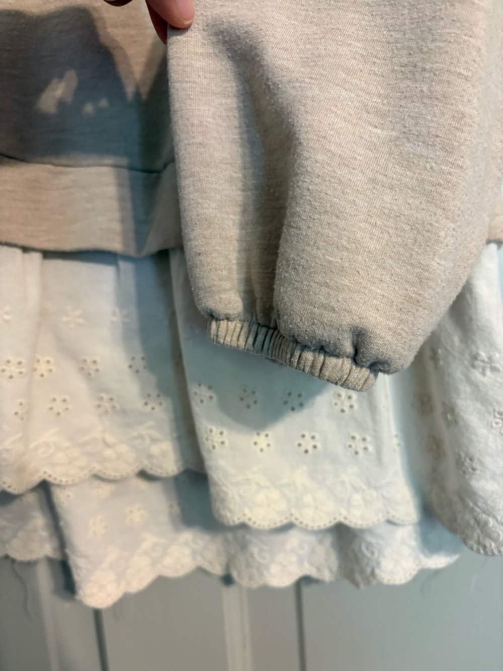 Matilda Jane M Beige Floral Long Sleeve Top with White Eyelet Ruffle - Picture 4 of 7